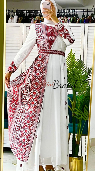 Very Elegant Half Embroidered White and Red Dress