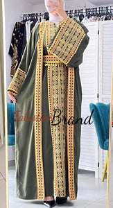 Royal Green and Golden Embroidered Dress and Abaya Set
