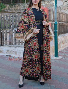 Black and Golden Oversize Luxurious Full Embroidered Dress and Abaya Set