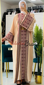 Royal Nude and Golden Embroidered Dress and Abaya Set