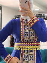 Royal Blue and Golden Embroidered Dress and Abaya Set