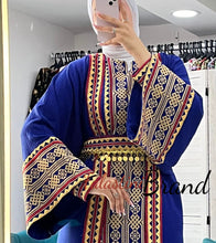 Royal Blue and Golden Embroidered Dress and Abaya Set