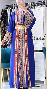 Royal Blue and Golden Embroidered Dress and Abaya Set