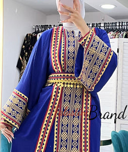 Royal Blue and Golden Embroidered Dress and Abaya Set