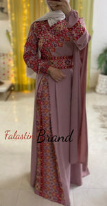 Elegant Somo Pink Shoulder Details Embroidered Dress