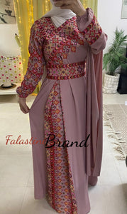 Elegant Somo Pink Shoulder Details Embroidered Dress