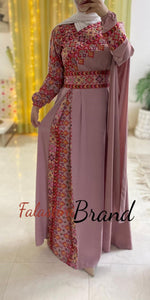 Elegant Somo Pink Shoulder Details Embroidered Dress