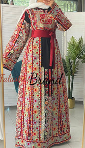 Very Luxurious Black and Red Malak Like Thob with Qasab Thread and Satin Details