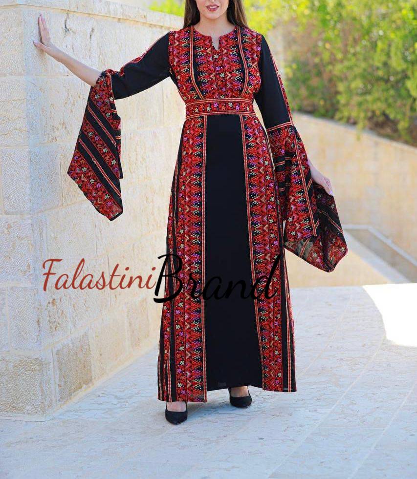 One Piece Unique Design Black and Colorful Embroidery Dress with Flare Sleeves One Piece Unique Design Black and Colorful Embroidery Dress with Flare Sleeves