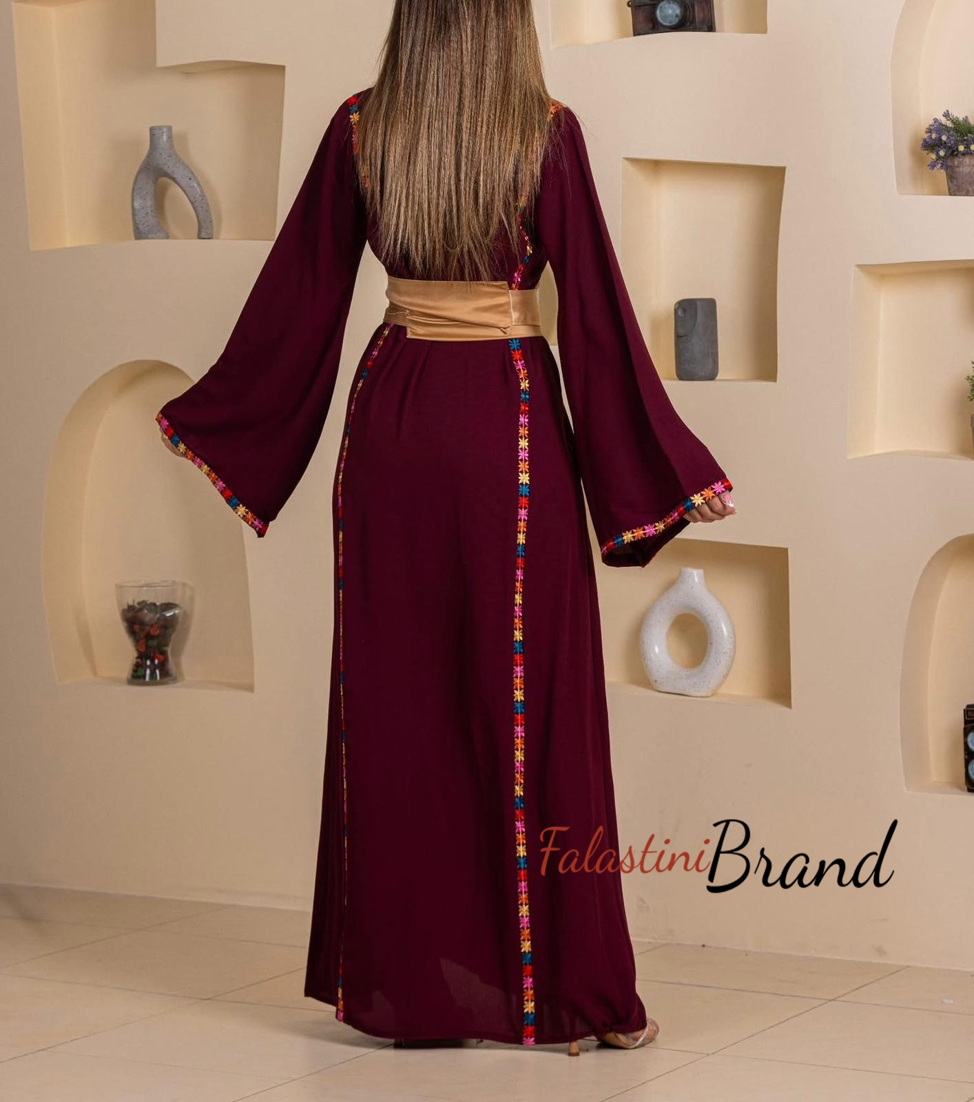 Elegant Stylish Burgundy Thob With Satin Belt 48(3XL) Elegant Stylish Burgundy Thob With Satin Belt 48(3XL)