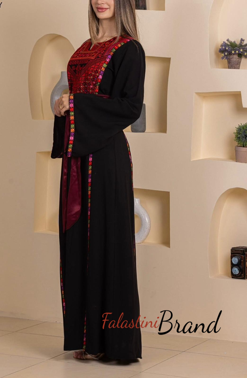 Elegant Stylish Black Thob with Colorful Orooq Details and Satin Belt 48(3XL) Elegant Stylish Black Thob with Colorful Orooq Details and Satin Belt 48(3XL)