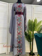 Unique Design Grey Floral Embroidered Dress with Satin Details