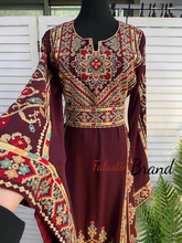 Magnificent Full of Details Burgundy Thob with Golden Embroidery