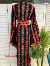 Sparkling Unique Design Floral Black Thob with Red Embroidery