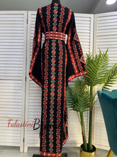 Sparkling Unique Design Floral Black Thob with Red Embroidery