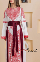 White and Red Thob Dress with Satin Details