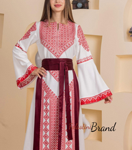 White and Red Thob Dress with Satin Details