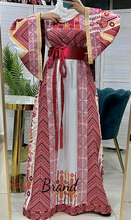 Very Elegant Wide Sleeves White and Red Embroidered Thob with Golden and Malak Details and Head Scarf