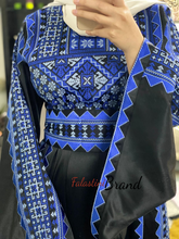 Elegant Wide Sleeves Black and Blue Embroidered Thob Dress