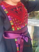 Little Girls Elegant Stylish Black Thob with Colorful Orooq Details and Satin Belt