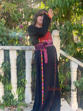 Little Girls Elegant Stylish Black Thob with Colorful Orooq Details and Satin Belt