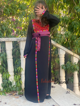 Little Girls Elegant Stylish Black Thob with Colorful Orooq Details and Satin Belt