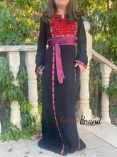 Little Girls Elegant Stylish Black Thob with Colorful Orooq Details and Satin Belt