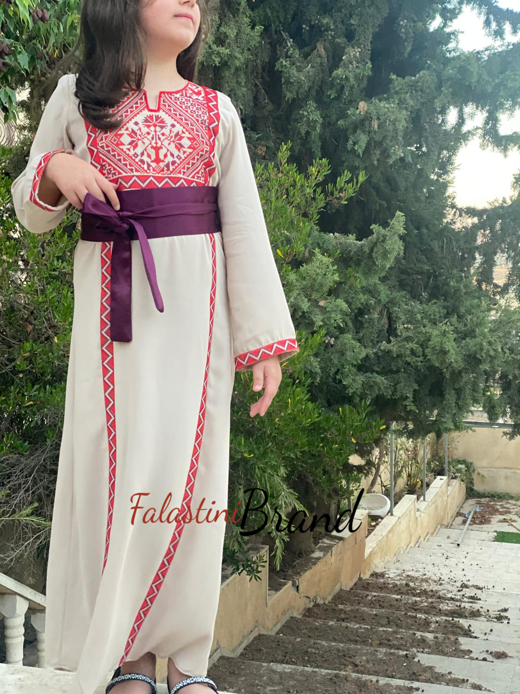 Little Girls Elegant Stylish Beige Thob With Satin Belt