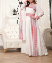 Elegant White and Red Shoulder Details Embroidered Dress with colorful flowers