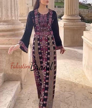 Modern Style Black and Pink Palestinian Thobe with Unique Embroidery and Kashmir Details