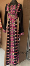 Modern Style Black and Pink Palestinian Thobe with Unique Embroidery and Kashmir Details