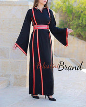 Classy Black Dress with Red Kashmir Details and Wide Sleeve