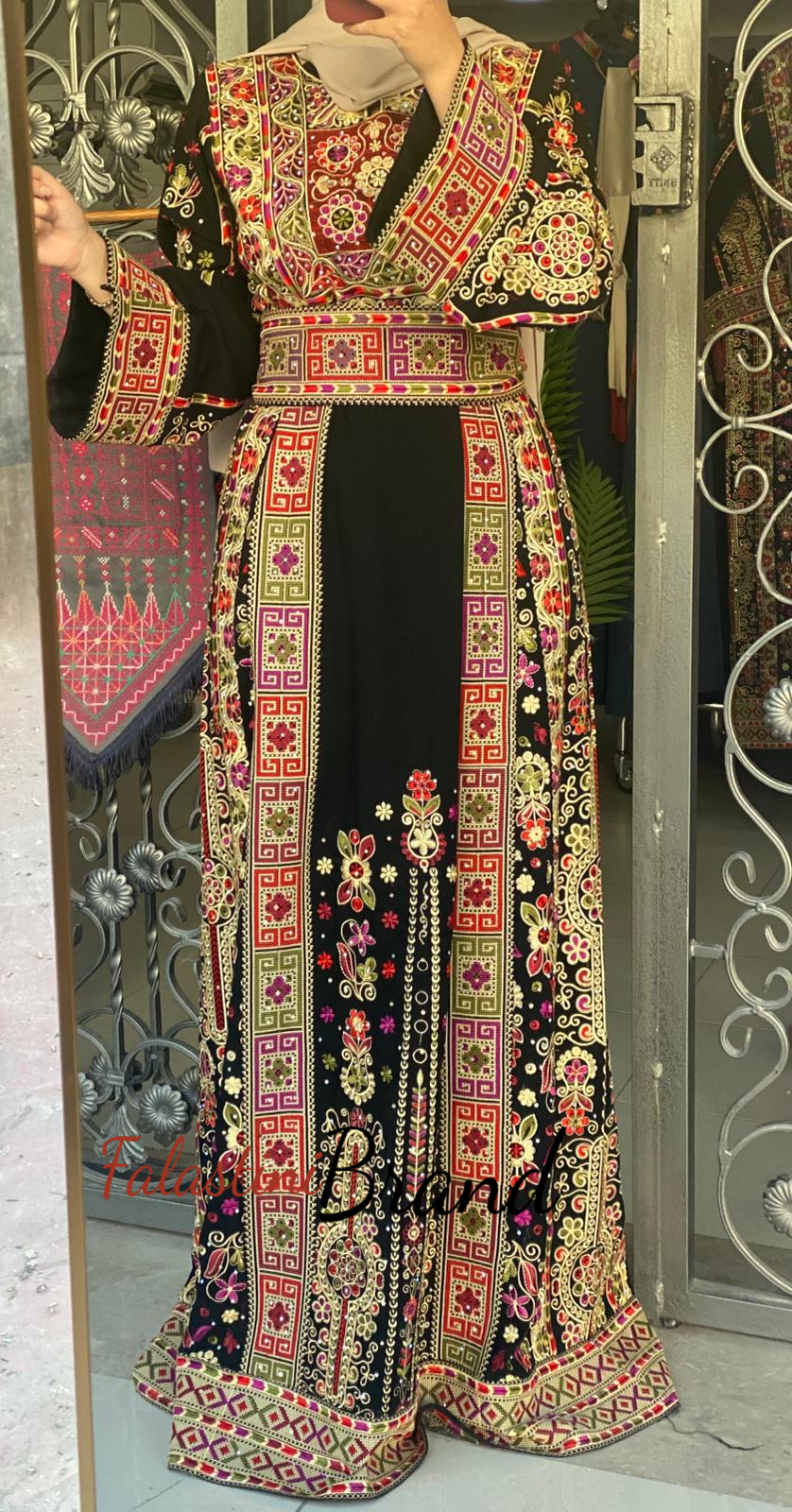 Amazing Black Malak Palestinian Embroidered Thobe Dress With Astonishing Embroidery 44/(XL)/46/(XXL) Amazing Black Malak Palestinian Embroidered Thobe Dress With Astonishing Embroidery 44/(XL)/46/(XXL)