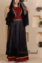 Very Elegant New Design Black and Red Embroidered Dress with Golden Sleeve Details
