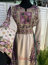 Royal Beige Malak Thob with Purple and Green Details