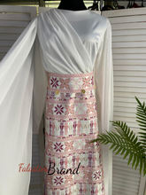 Classy White Embroidered Dress with Shoulder Drapes