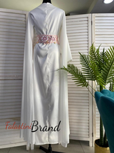 Classy White Embroidered Dress with Shoulder Drapes