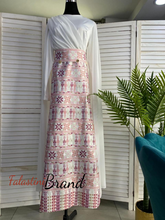 Classy White Embroidered Dress with Shoulder Drapes
