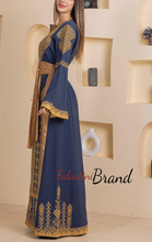 Navy and Golden Thob Dress with Satin Details