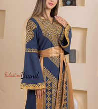 Navy and Golden Thob Dress with Satin Details