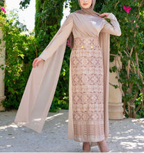 Classy Golden Embroidered Dress with Shoulder Drapes