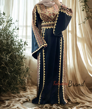 Elegant Wide Sleeves Black and Gold Embroidered Thob Dress