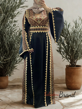 Elegant Wide Sleeves Black and Gold Embroidered Thob Dress