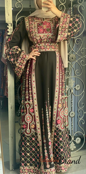 Royal Black Malak Thob with Purple and Green Details