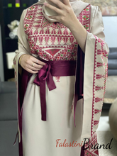 Cream and Berry Princess Thob Dress with Satin Details