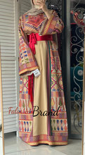 Trendy Beige Majdalawi Fabric Thob with Colorful Embroidery