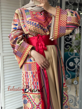 Trendy Beige Majdalawi Fabric Thob with Colorful Embroidery