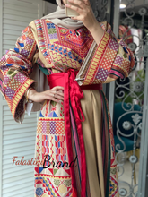 Trendy Beige Majdalawi Fabric Thob with Colorful Embroidery