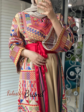 Trendy Beige Majdalawi Fabric Thob with Colorful Embroidery