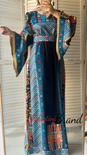 Very Elegant Wide Sleeves Black and Blue Embroidered Thob with Malak and Golden Details and Head Scarf